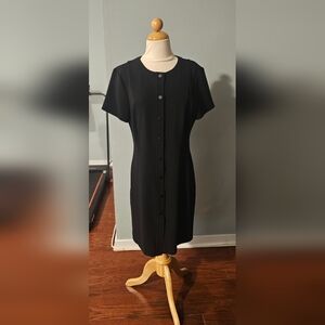 Theory Black Short-Sleeve Button Midi Dress